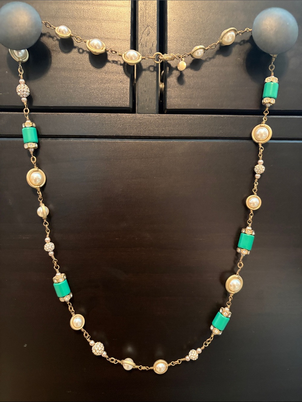 Women's J. Crew Gold-Tone Necklace with Green and Pearl Accents